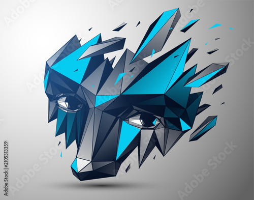Tableau sur toile Low poly portrait exploring fear, vulnerability and loss of identity, a human emotional state dissolving inside a digital, fragmented reality of modern world with developing AI technologies