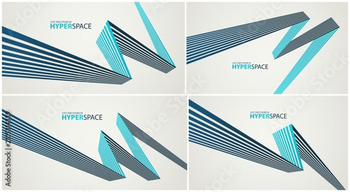 Принти на полотні 3D lines in impossible perspective vector minimal abstract background set, force and energy in dynamic motion creative concept, surreal speed