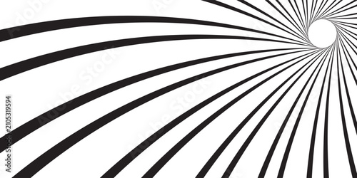 Rays, beams element. Sunburst, starburst shape on white. Radiating, radial, merging lines. Abstract circular geometric shape.