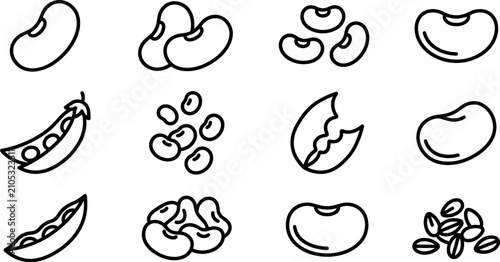 Bild auf Leinwand Legume and Bean Line Art Icon Set Featuring Kidney Beans Peas Soybeans and Seeds