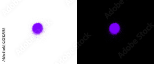 Fotografie Minimalist purple dot on split background, abstract violet circle on white and b