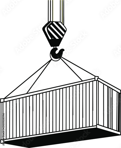 Industrial Crane Lifting Shipping Container Line Art Illustration