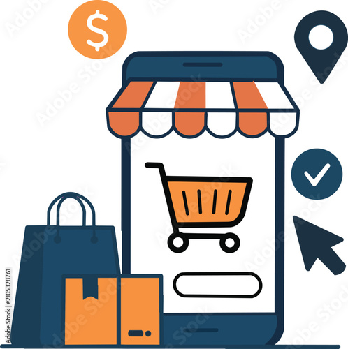 Mobile E-commerce and Online Shopping Business Icon Concept