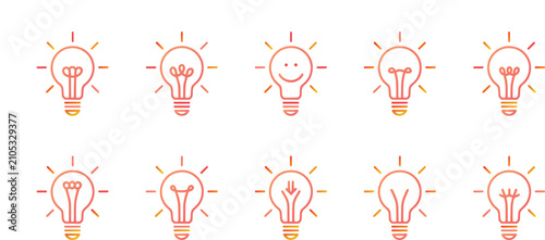 Set of colorful hand drawn light bulb icons representing creative ideas and innovation concepts