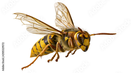 Fotografie Yellow and black hornet insect with wings flying