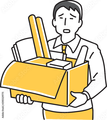 暗い顔で荷物を運び出す男性社員