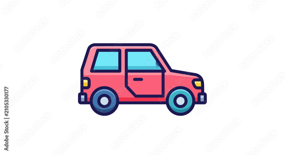 Fototapeta premium Red cartoon car side view.