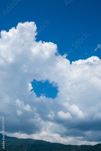 真ん中にポッカリ穴の開いた雲の写真