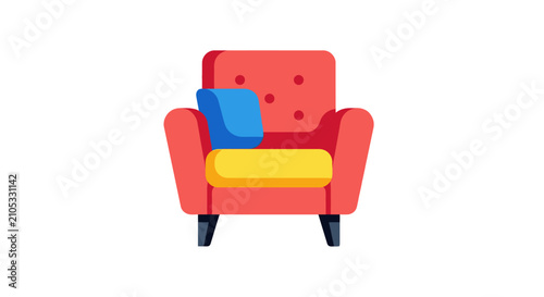 Red Armchair with Yellow Cushion.