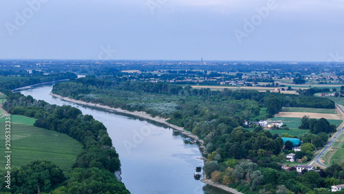 Canvastavla Po River experiencing low water level during a prolonged drought and heatwave, r