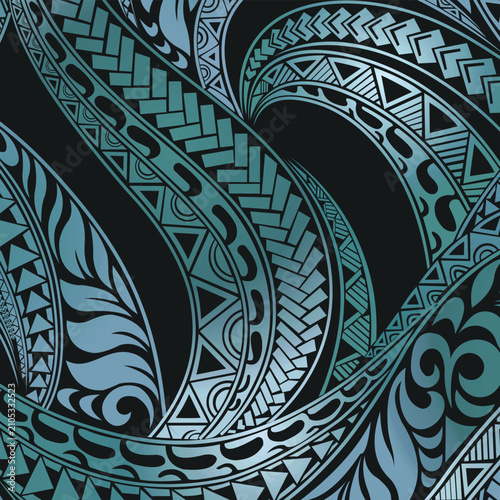 Polynesian tribal seamless pattern with Maori ornamental motifs, vector illustration