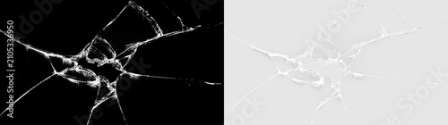 Canvastavla Shattered glass piece on transparent background with cracks and fragments spread