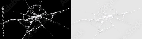 Tablou pe pânză Broken glass on a transparent background with cracks spreading in various direct