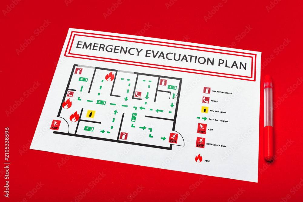 Naklejka premium Emergency evacuation plan outline showing routes and exits for safety during emergency situations