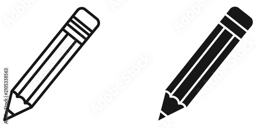 Outline pencil and solid silhouette on white background representing creativity and education