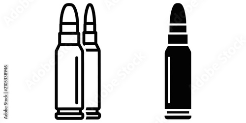 Photos Two ammunition cartridges in line drawing and solid fill styles against a white