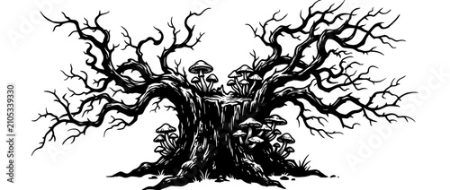 Εκτύπωση καμβά Gnarled Dead Tree Stump with Mushrooms