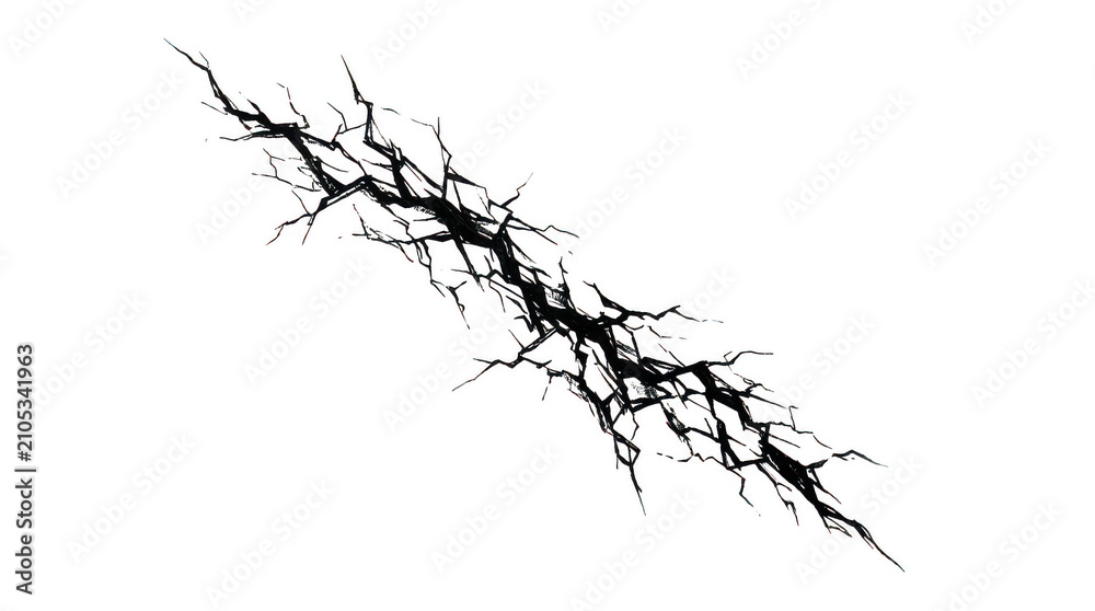 Fototapeta premium Black crack texture isolated on white isolated on transparent background