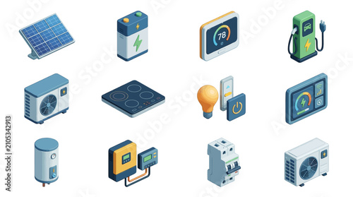 Flat Design Icons for Renewable Energy and Technology.