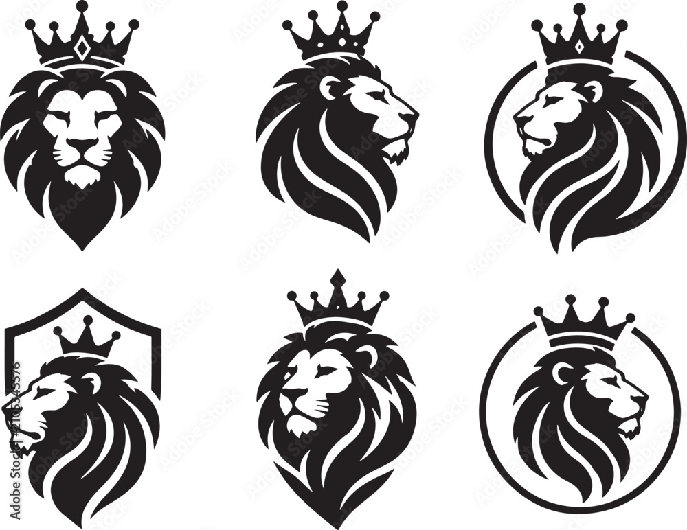 Obraz premium Royal Lion Logo Collection, Crown Lion Mascot, Luxury Lion Emblem