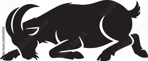 Bild auf Leinwand Black silhouette of a goat grazing on the ground Vector, illustration
