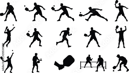 Pickleball Player Silhouette Vector Bundle with Paddle Serve Rally and Match Action Collection