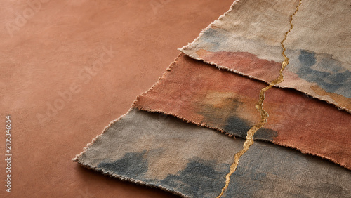 Printed linen layers joined by golden repair