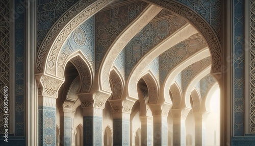 Ornate architectural arches with intricate blue