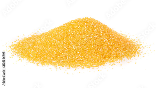 Konstfotografi Yellow Corn Meal Grains Pile Isolated on White Background for Cooking and Food P