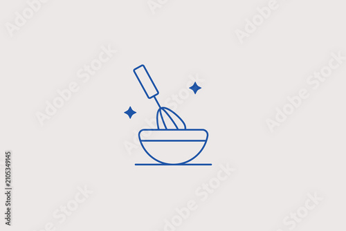 Obraz na plátně Balloon whisk in bowl line icon for bakery shop