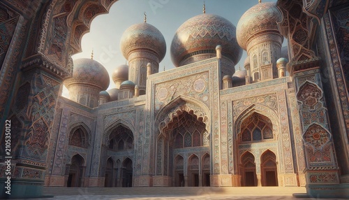 Ornate ancient palace courtyard with intricate tilework