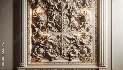 Ornate baroque wall panel with intricate classical architectural relief