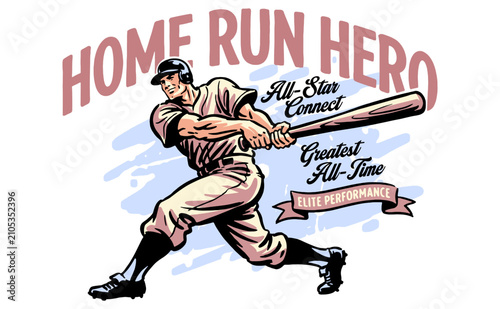 Obraz na płótnie Home Run Hero baseball player vintage t-shirt design