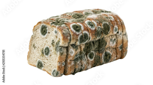 Loaf of old moldy sliced bread isolated on transparent background