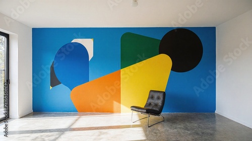 Modern Interior Design with Abstract Wall Mural and Minimalist Chair
