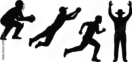 Obraz na płótnie Cricket player silhouette collection featuring wicketkeeper fielder bowler and u