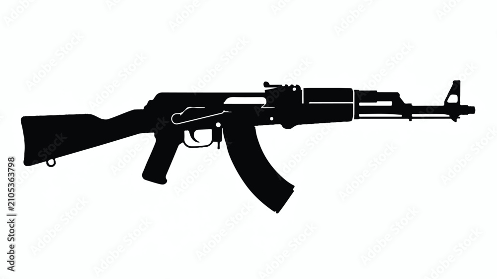 Fototapeta premium A Black Silhouette Illustration of an Assault Rifle Featuring Detailed Mechanical Components and Tactical Design