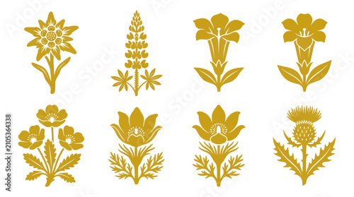 Bild auf Leinwand Golden floral illustrations set