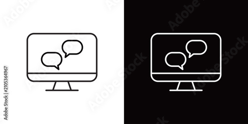 Tableau sur toile 画面にチャットマークが表示されたデスクトップPCのアイコン。白と黒のベクターイラストセット