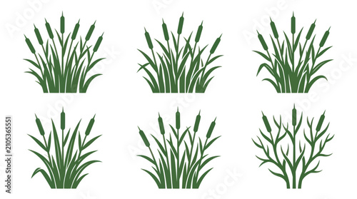 Schilderij op canvas Green cattail plant icons