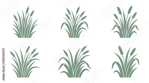 Foto Green cattail plant silhouettes