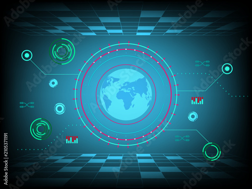 Futuristic HUD Interface with World Map and Data