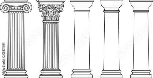 Slika na platnu Vector set of classical Greek and Roman architectural columns and pillars line a