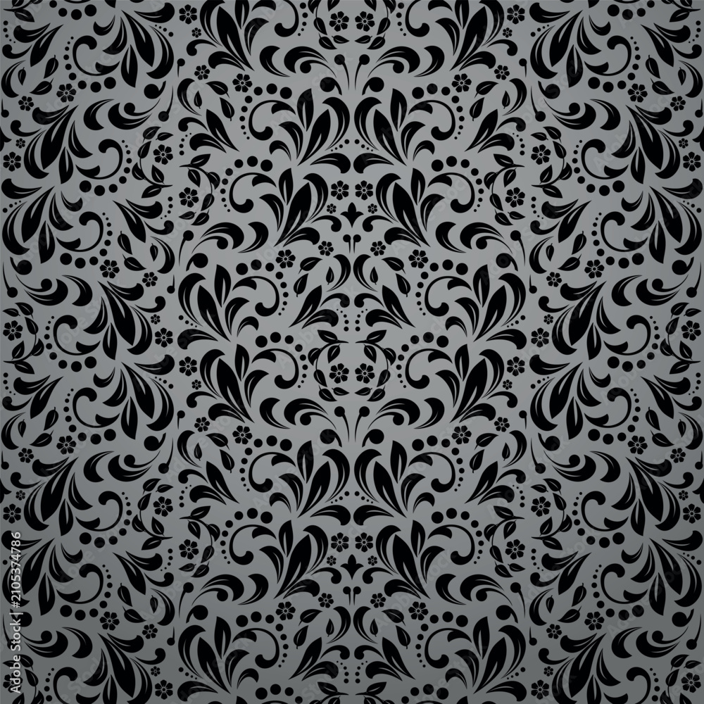 Fototapeta premium Flower pattern. Seamless gray and black ornament. Graphic vector background