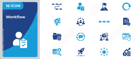 Workflow management icon set business process task automation and project success visuals