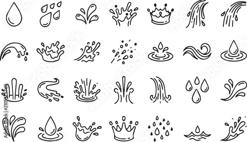 Fotografía Set of water themed doodle elements including cascades splashes bubbles and ocean waves
