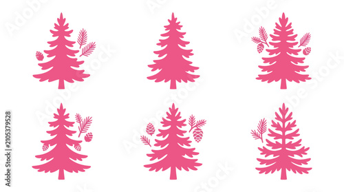 Foto Pink christmas tree icons with pine cones