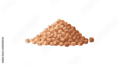 Heap of Brown Sugar Cubes or Sweet Granules Isolated on White Background for Bakery and Food Illustrations