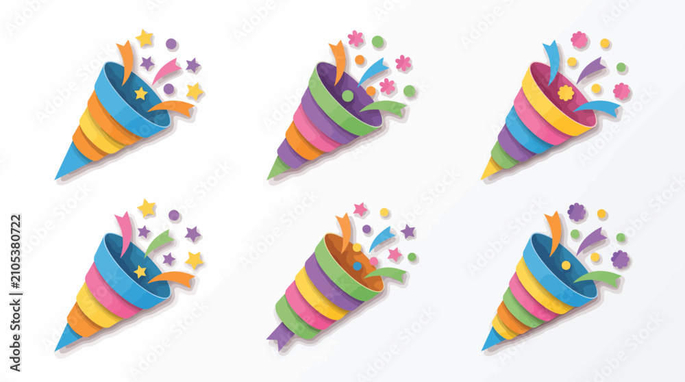 Obraz premium Colorful Paper Confetti Popper Icons