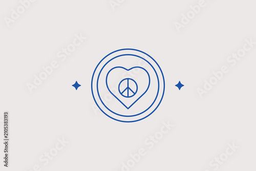 Konstfotografi Round badge with peace sign and heart line icon for anti war movement